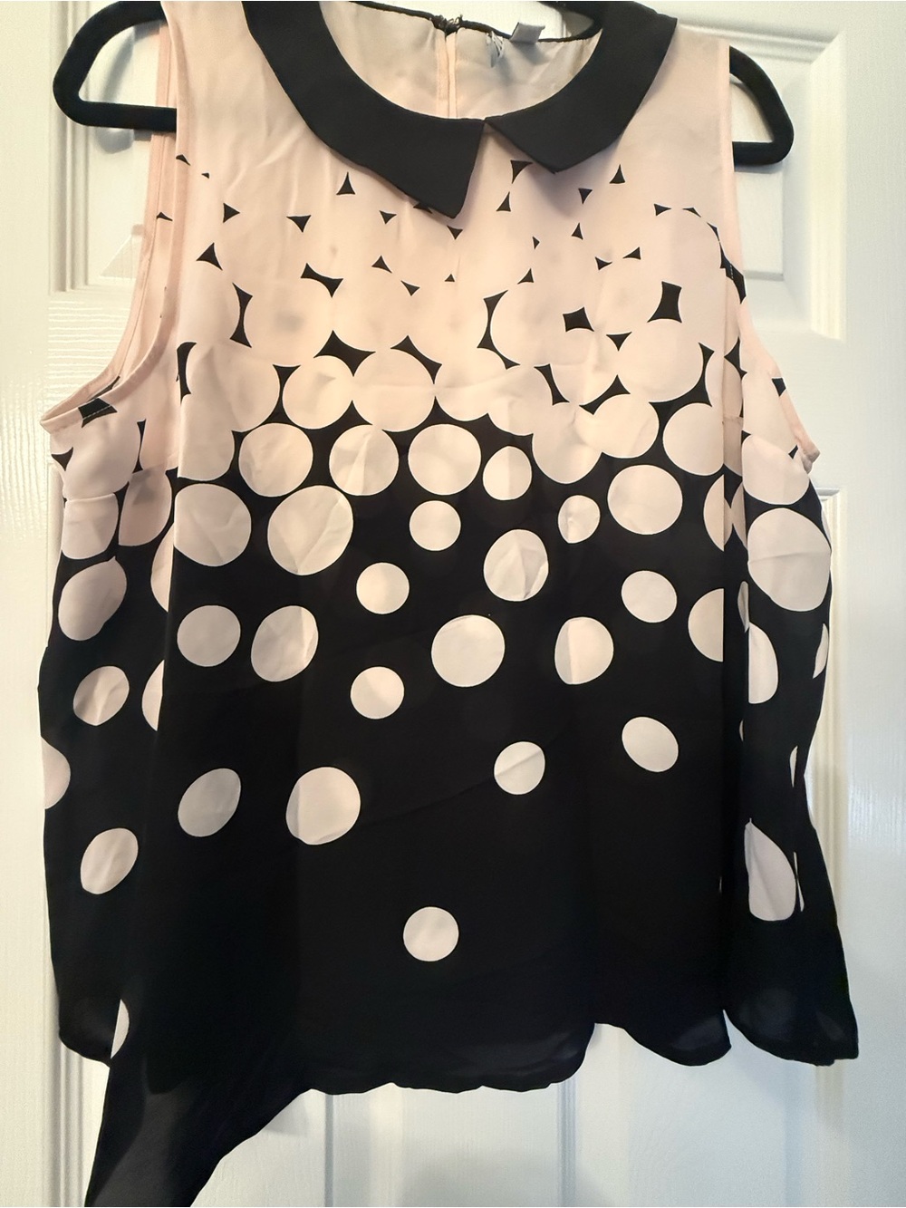 Elle Black & Blush Polka Dot Sleeveless Top with Peter Pan Collar
